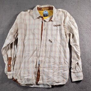 Akademiks Mens Plaid Button Up Shirt Long Sleeve Brown Tan Yellow Accent Size LG